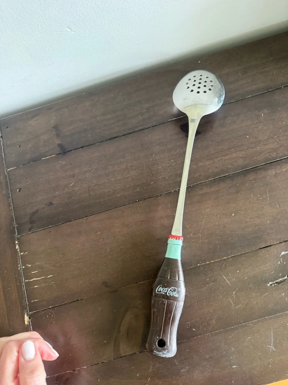 Vintage Coca Cola Slotted Spoon Utensil Bottle Handle Kitchen Collectible